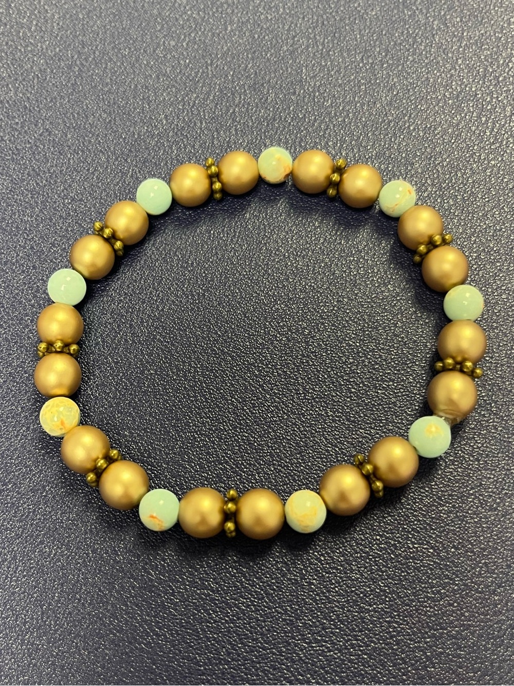 Matte bronze, tan and light blue Beaded Stretch Bracelet
